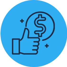Thumbs up with dollar sign icon.